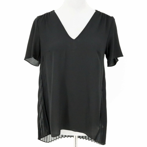 Michael Kors Top Womens XS Black Chiffon Lace Blouse Pleated V-neck Career New - Picture 1 of 15